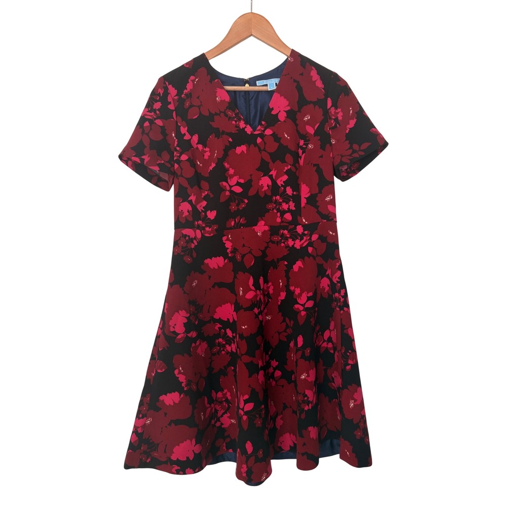 Draper James GraceCharm Burgundy Pink Floral V-Neck A Line Dress 8 Short Sleeve